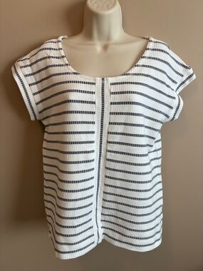 Talbots White Top with Black Horizontal Stripes